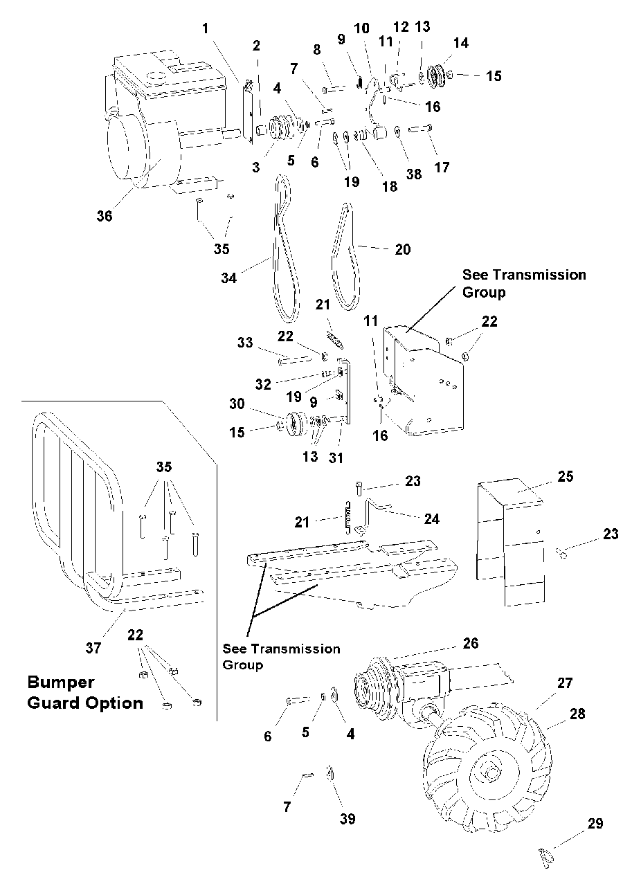 Engine, Belts And Wheels Group Diagram and Parts List for 6016RT 1694908 Simplicity Tiller