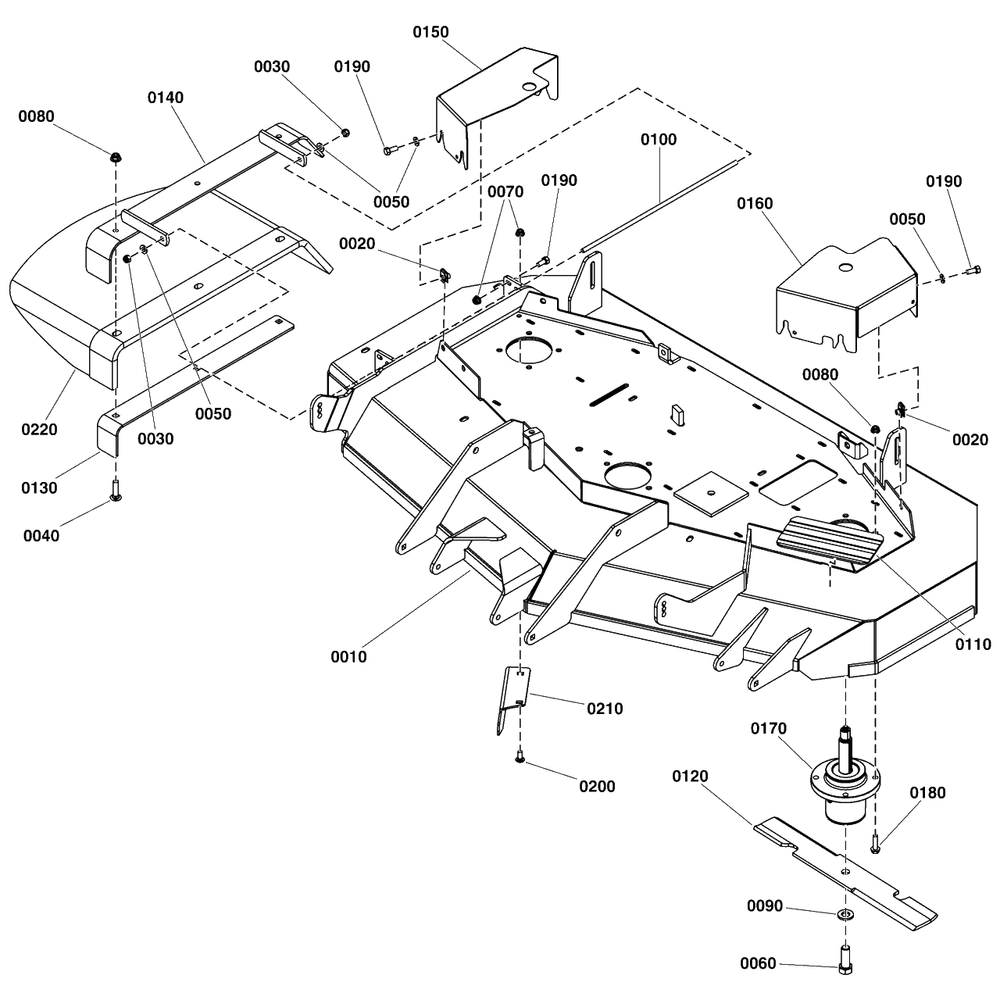 52-Inch Mower Deck Group - Housing, Covers, Spindles, And Blades Diagram and Parts List for 5901779  Simplicity Lawn Tractor