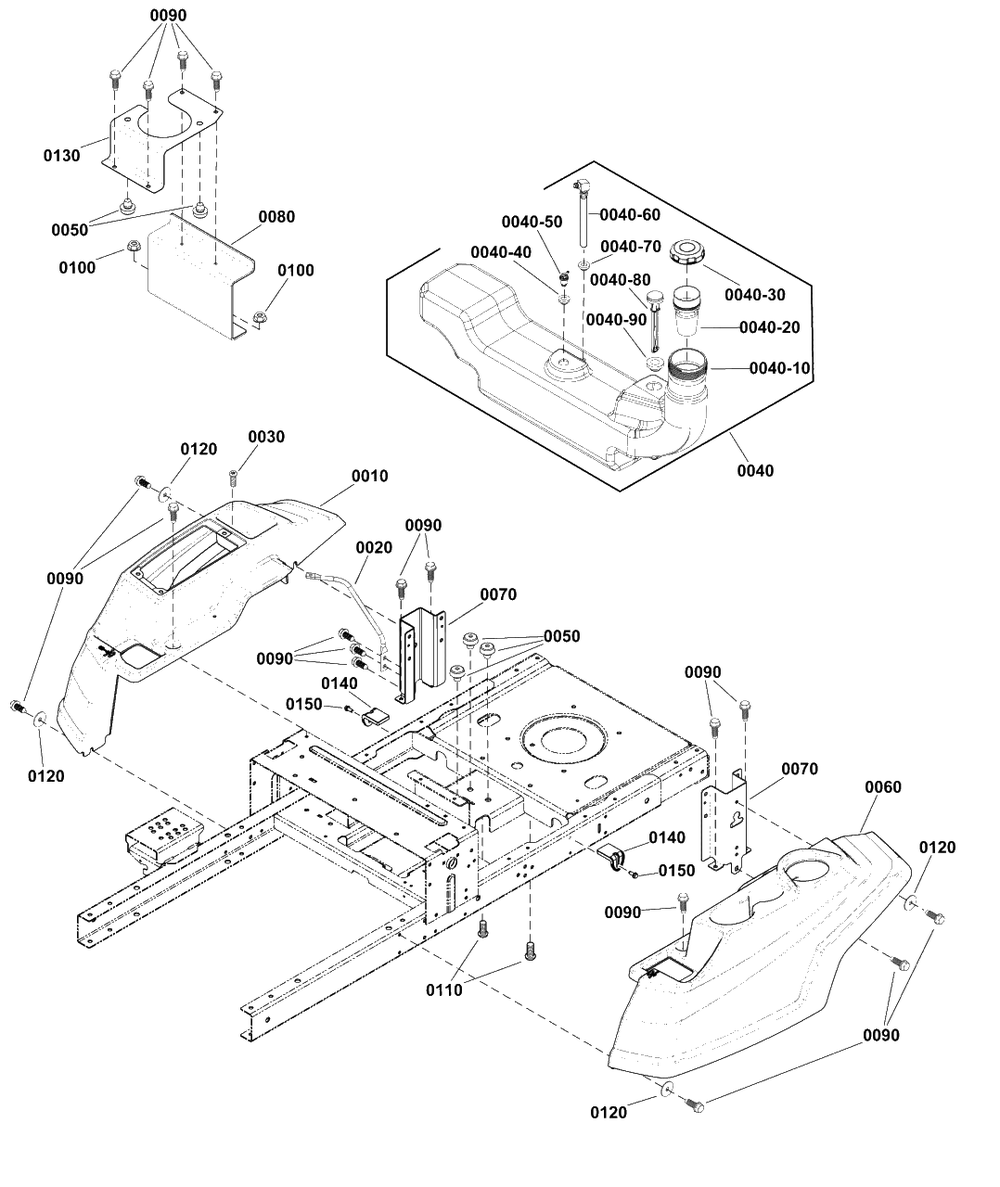 Body And Fuel Tank Group Diagram and Parts List for 2691814-02  Simplicity Lawn Tractor