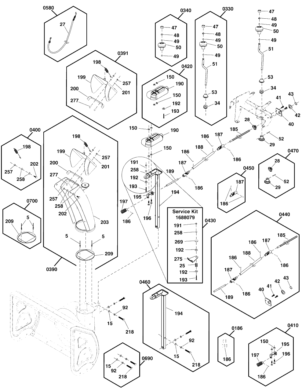 Discharge Chute Group Diagram and Parts List for M1227E 1696819-00 Simplicity Snow Blower