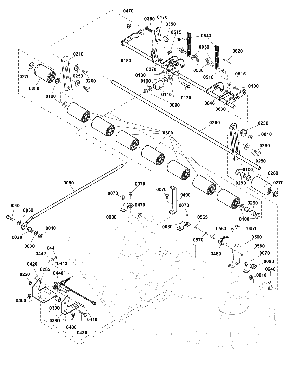 50-Inch (127cm) Mower Deck - Height Adjust And Roller Group Diagram and Parts List for 2691338-03  Simplicity Lawn Tractor