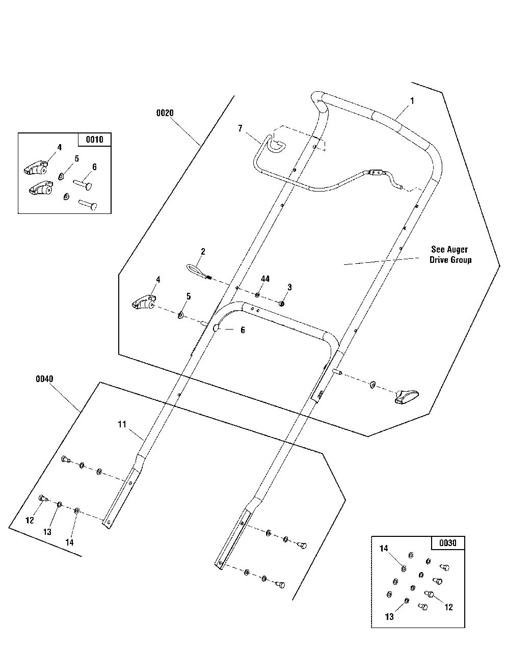 Handles And Controls Group Diagram and Parts List for 1022ER 1697238-01 Simplicity Snow Blower