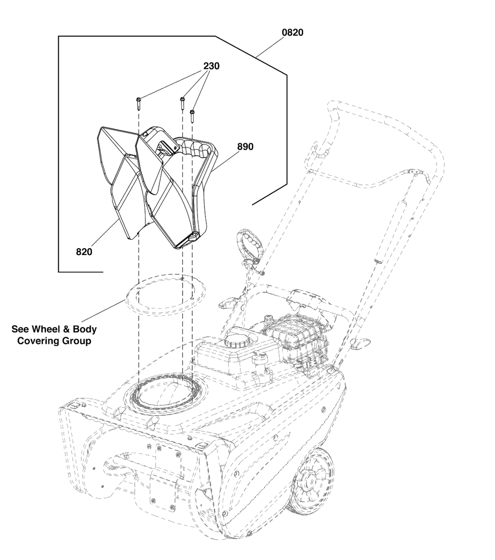 Chute Group - Manual Diagram and Parts List for 1022 1697143-01 Simplicity Snow Blower