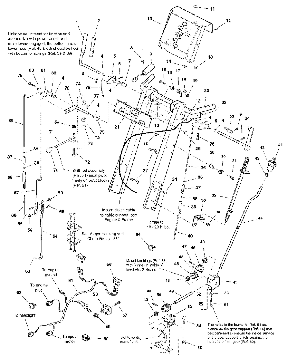Handles And Controls Group - 1060, 1170, 1280 And 1390 Models Diagram and Parts List for 1280E 1694592 Simplicity Snow Blower