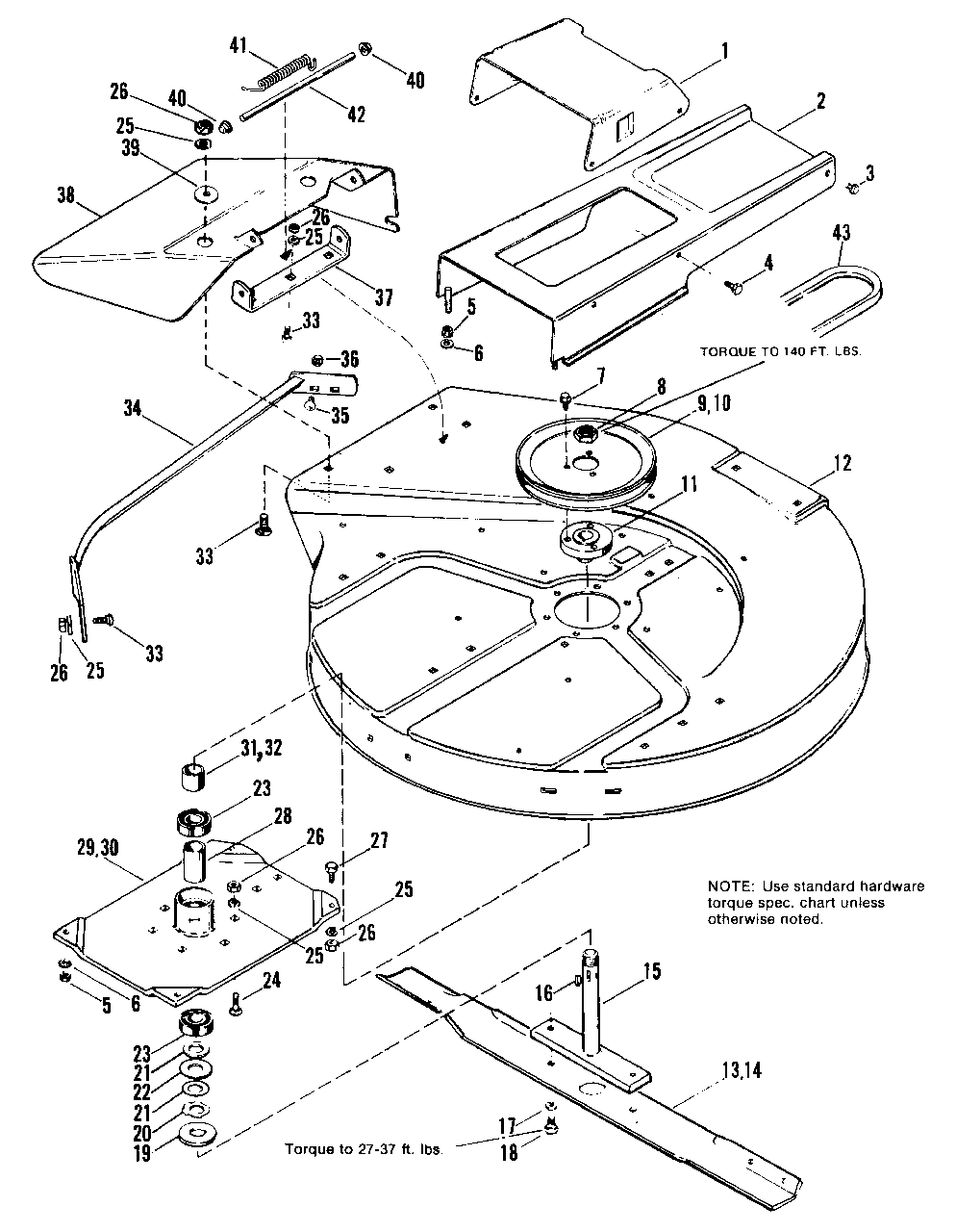 30-Inch Mower Housing And Arbor Group Diagram and Parts List for 808 990998 Simplicity Lawn Tractor