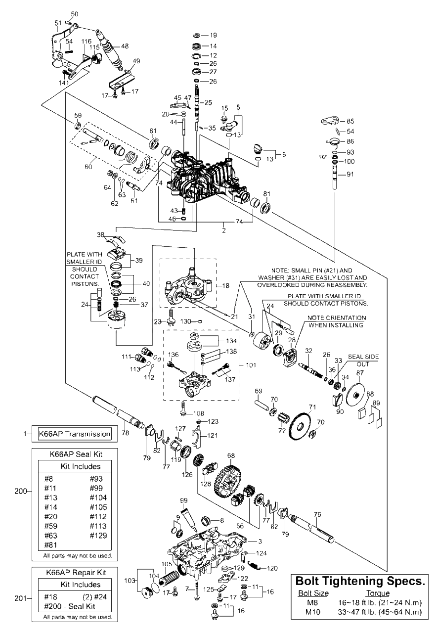 Transmission Service Parts - Tuff Torq K66 (80026512) Diagram and Parts List for 2691339-02  Simplicity Lawn Tractor