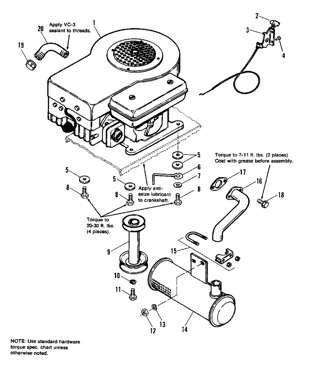 Engine Group Diagram and Parts List for 4211 1690612 Simplicity Lawn Tractor