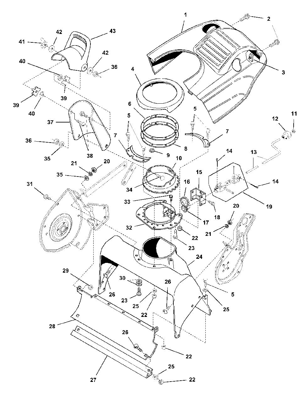 Auger Housing And Chute Group - Early Models Diagram and Parts List for 520M 1692917 Simplicity Snow Blower