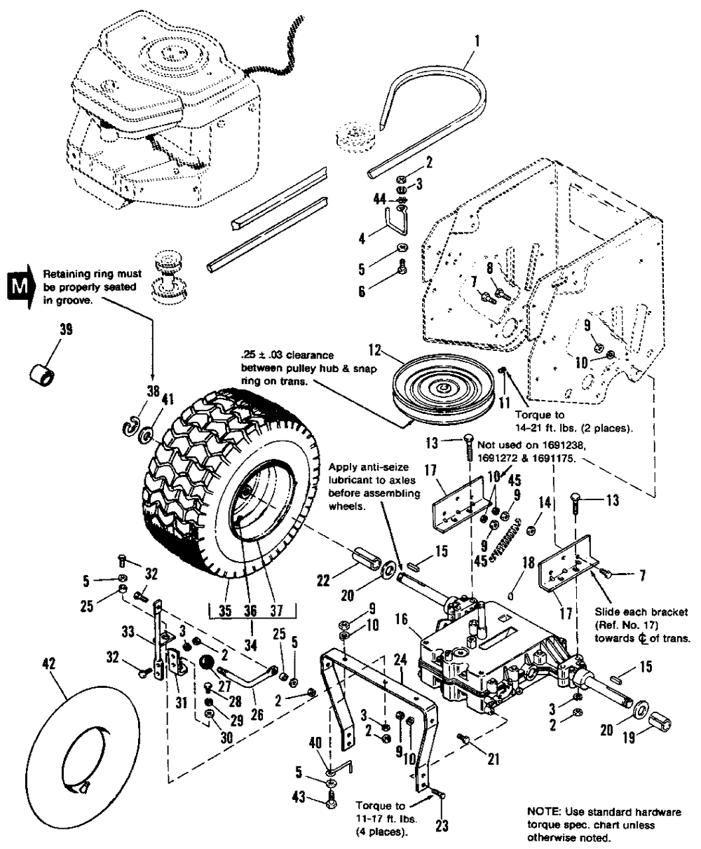 Rear Tires And Drive Group Diagram and Parts List for 5211 1691095 Simplicity Lawn Tractor