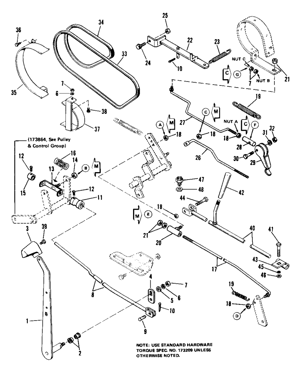 Shuttle Control And Brake Group Diagram and Parts List for 7014S 1690338 Simplicity Lawn Tractor