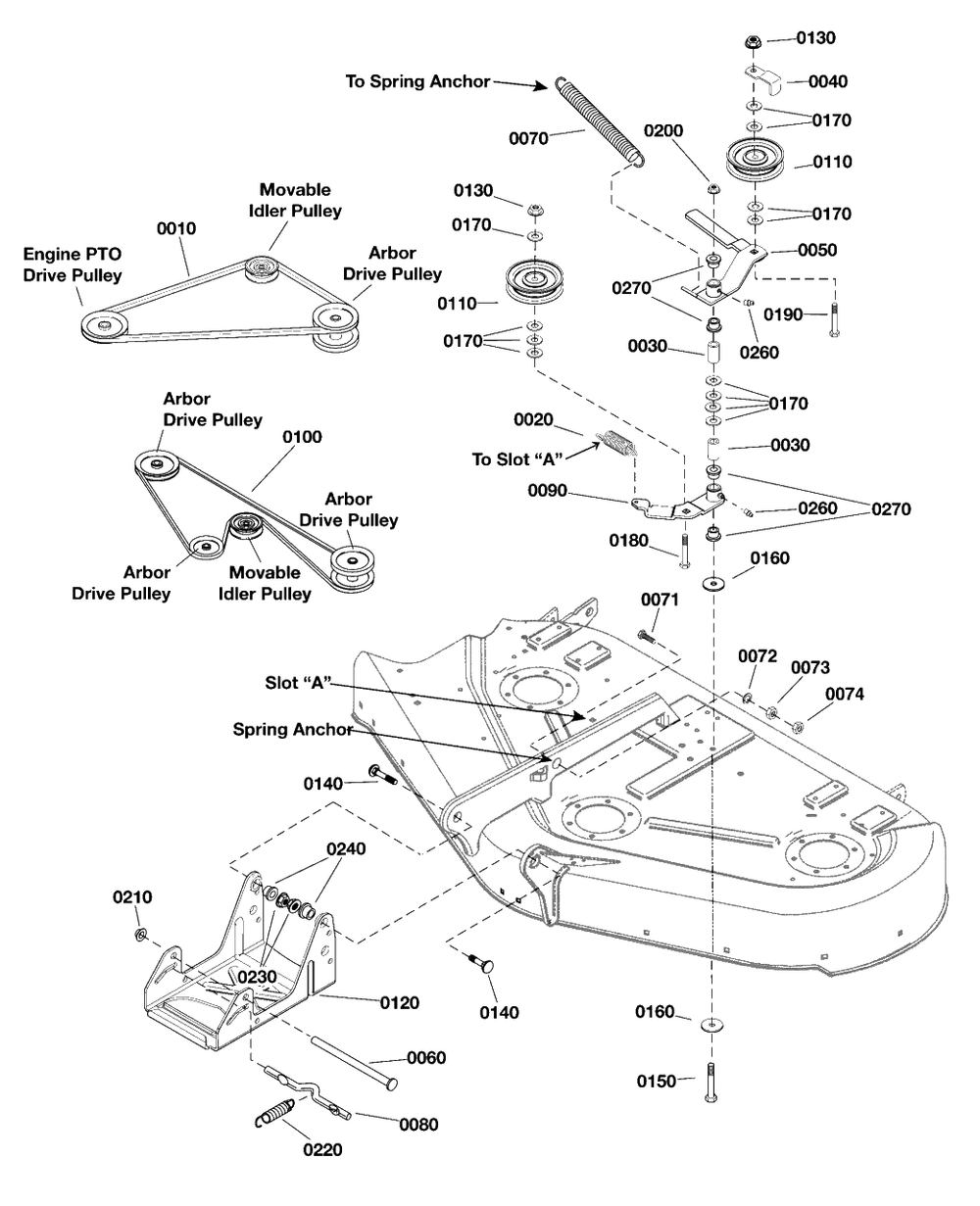 50-Inch (127cm) Mower Deck - Clutch And Support Group Diagram and Parts List for 1696446-02  Simplicity Lawn Tractor Accessories