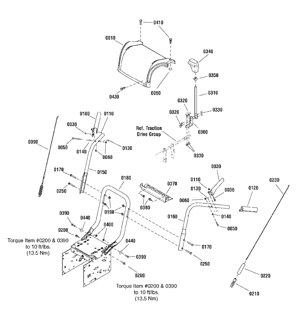 Handles And Controls Group - No Light Diagram and Parts List for H924RX 1695840 Simplicity Snow Blower