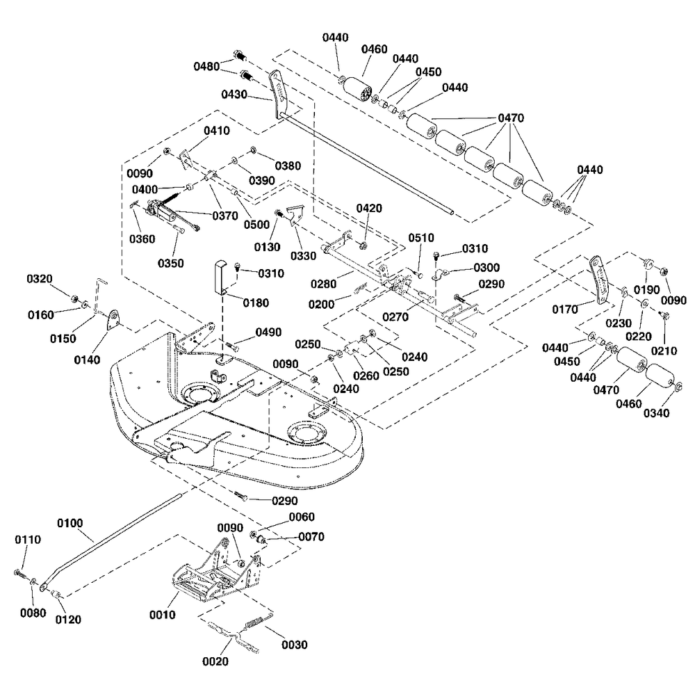38-Inch (96cm) Mower Deck - Height Adjustment And Roller Group Diagram and Parts List for 2691454-02  Simplicity Lawn Tractor