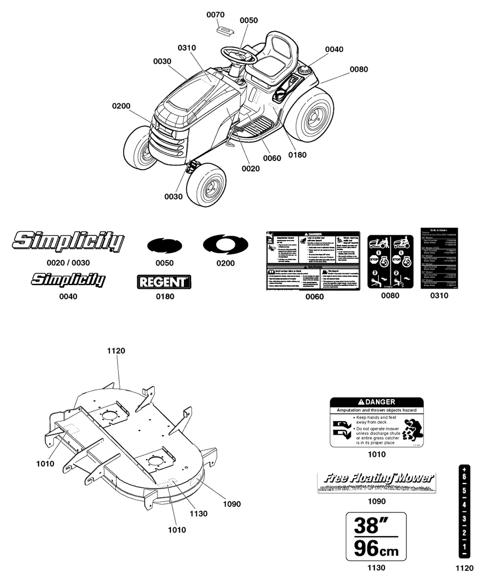 Decals Group Diagram and Parts List for 2691454-02  Simplicity Lawn Tractor