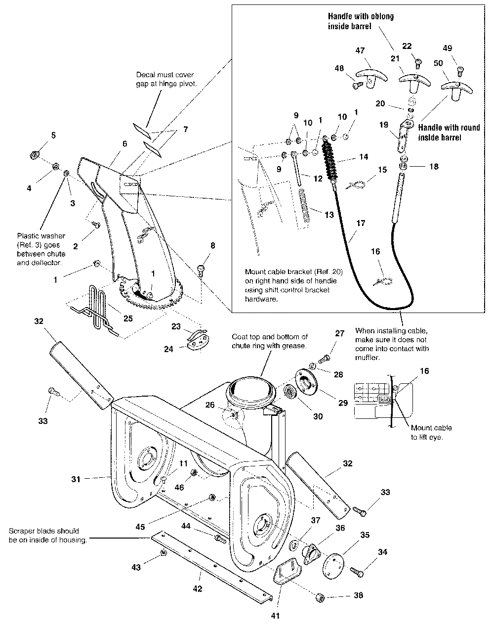 Auger Housing And Chute Group - 32-Inch Diagram and Parts List for 1180E 1694244 Simplicity Snow Blower