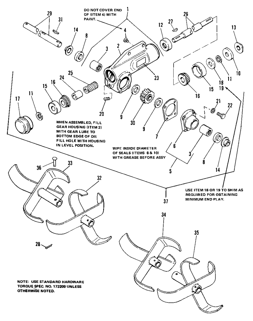 Tine And Worm Housing Group Diagram and Parts List for 1003 1690237 Simplicity Tiller