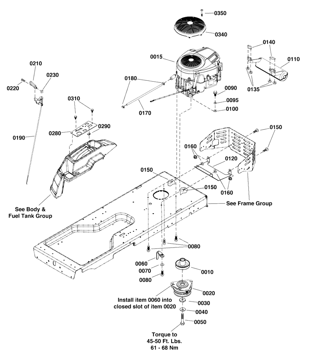 Engine Group Diagram and Parts List for 2691659-00  Simplicity Lawn Tractor