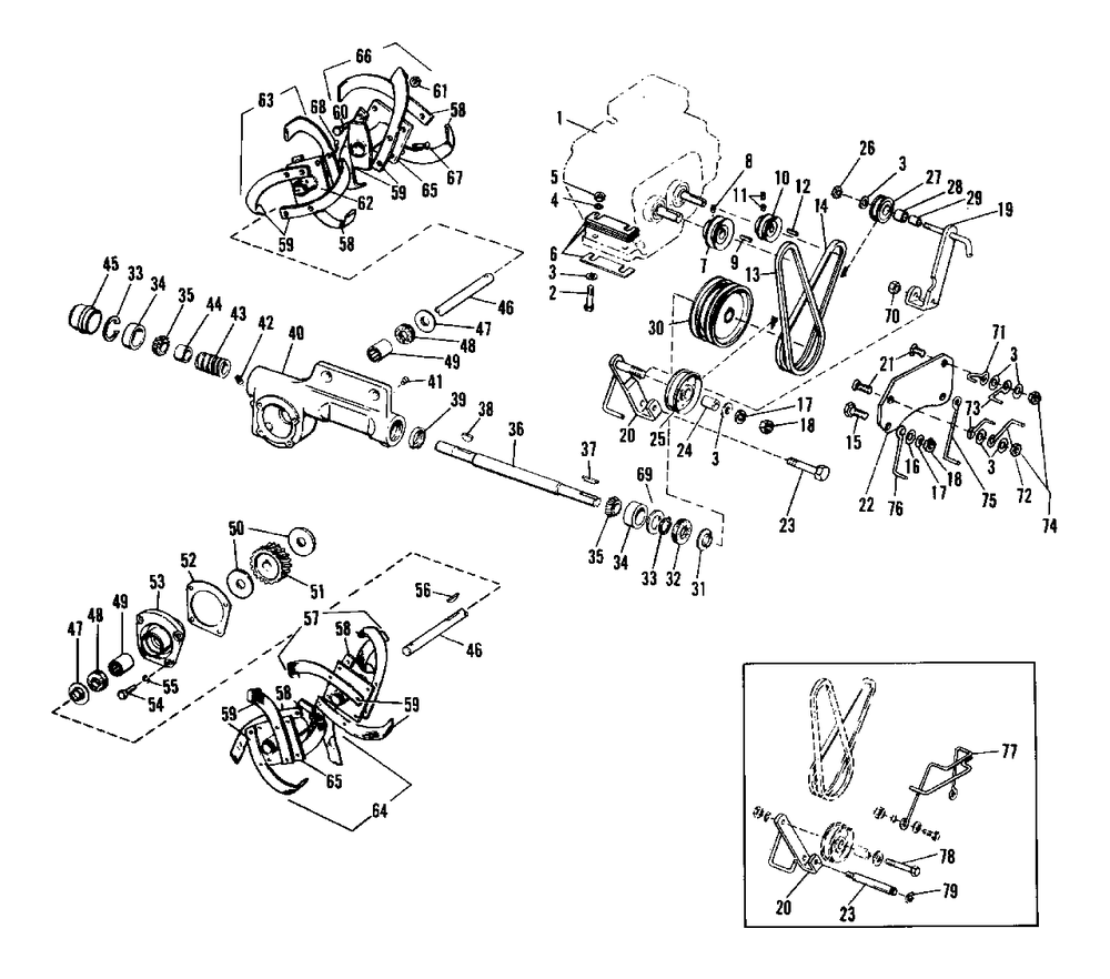 Drive And Tines Diagram and Parts List for 1005 1600400 Simplicity Tiller