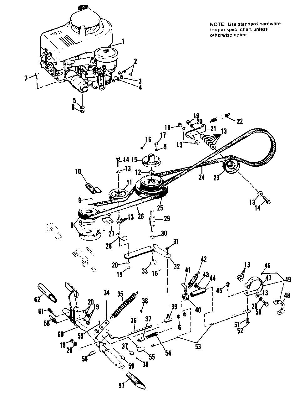 Engine, Pulley, Brake And Clutch Group Diagram and Parts List for 707 990373 Simplicity Lawn Tractor