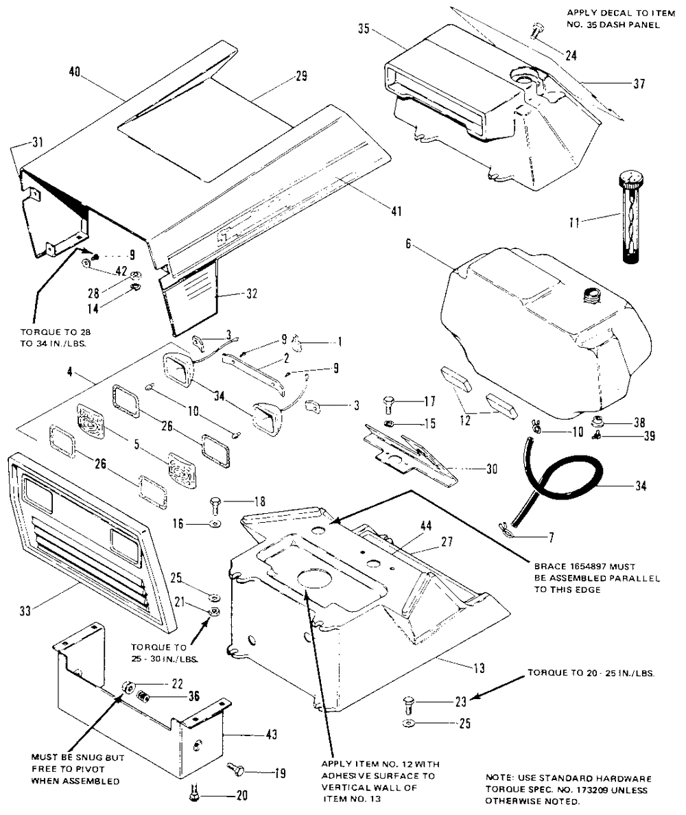 Hood, Grille And Dash Group (4208) Diagram and Parts List for 4208 1690176 Simplicity Lawn Tractor