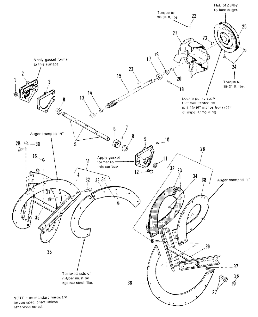 Auger Drive Group Diagram and Parts List for 450M 1691416 Simplicity Snow Blower