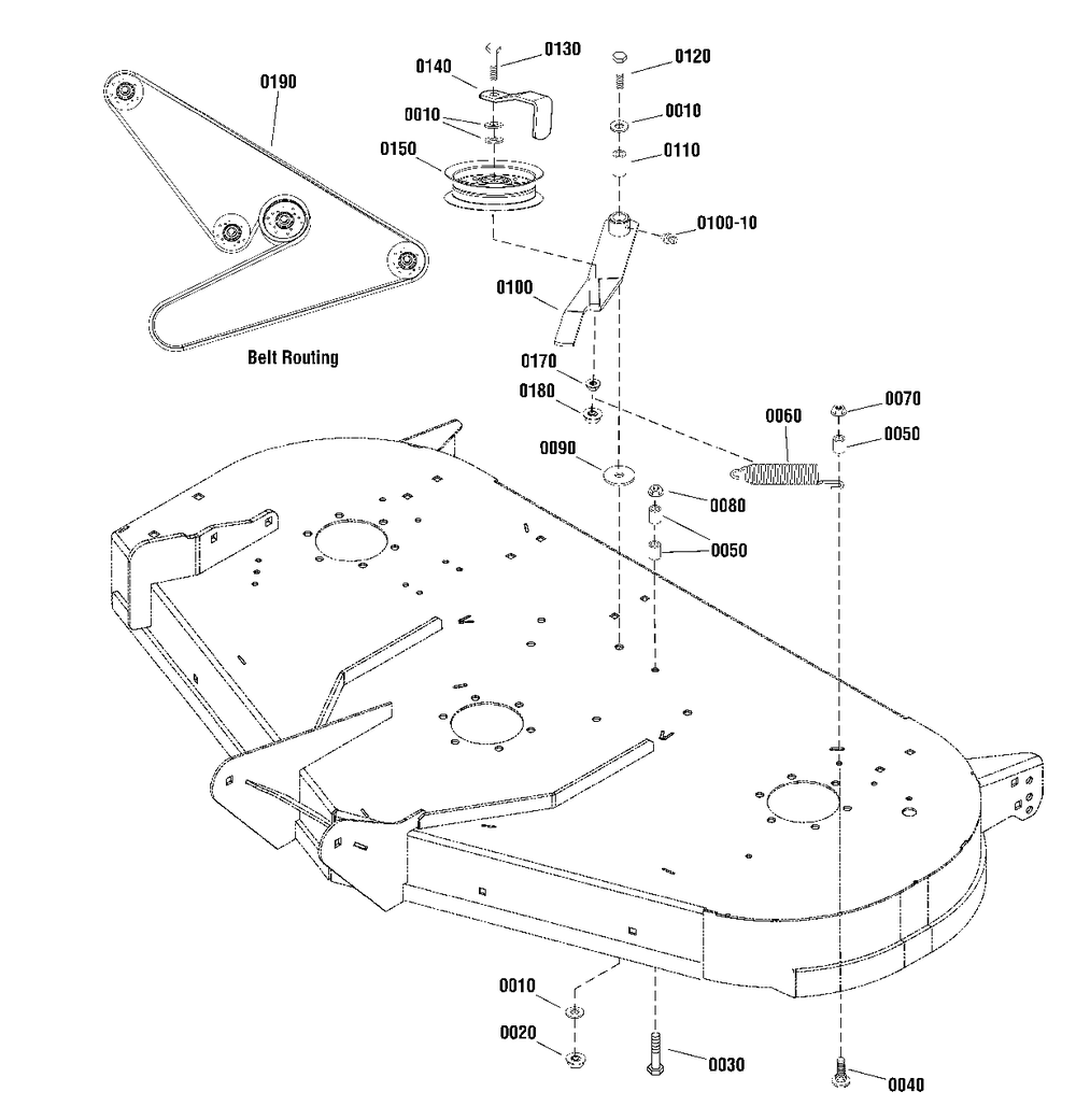 48-Inch (122cm) Mower Deck - Clutch And Support Group Diagram and Parts List for 2691671-01  Simplicity Lawn Tractor