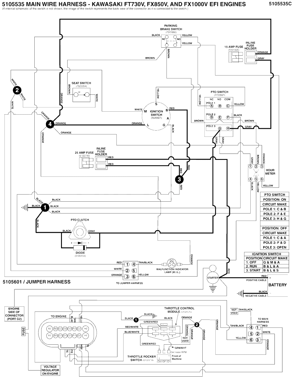 Electrical Schematic - Pto Clutch Circuit - Kawasaki Ft730v, Fx850v, And Fx1000v Diagram and Parts List for 5901985  Simplicity Lawn Tractor