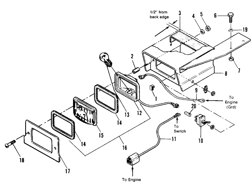Headlight Group (8 And 10hp Models) Diagram and Parts List for 1080M 1691371 Simplicity Snow Blower