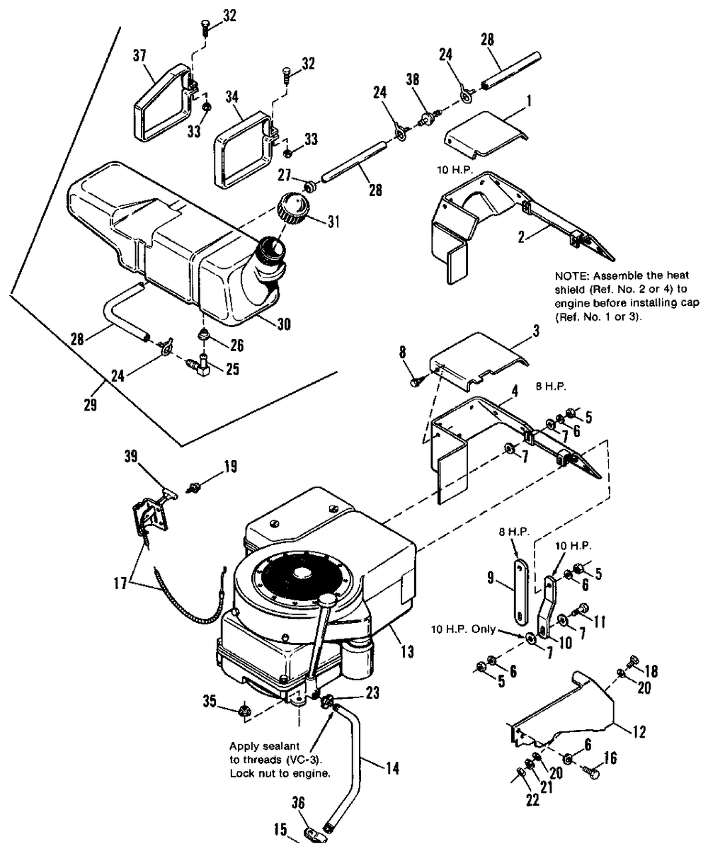Engine And Drive Group (Engine Section) Diagram and Parts List for 3110E 1691109 Simplicity Lawn Tractor