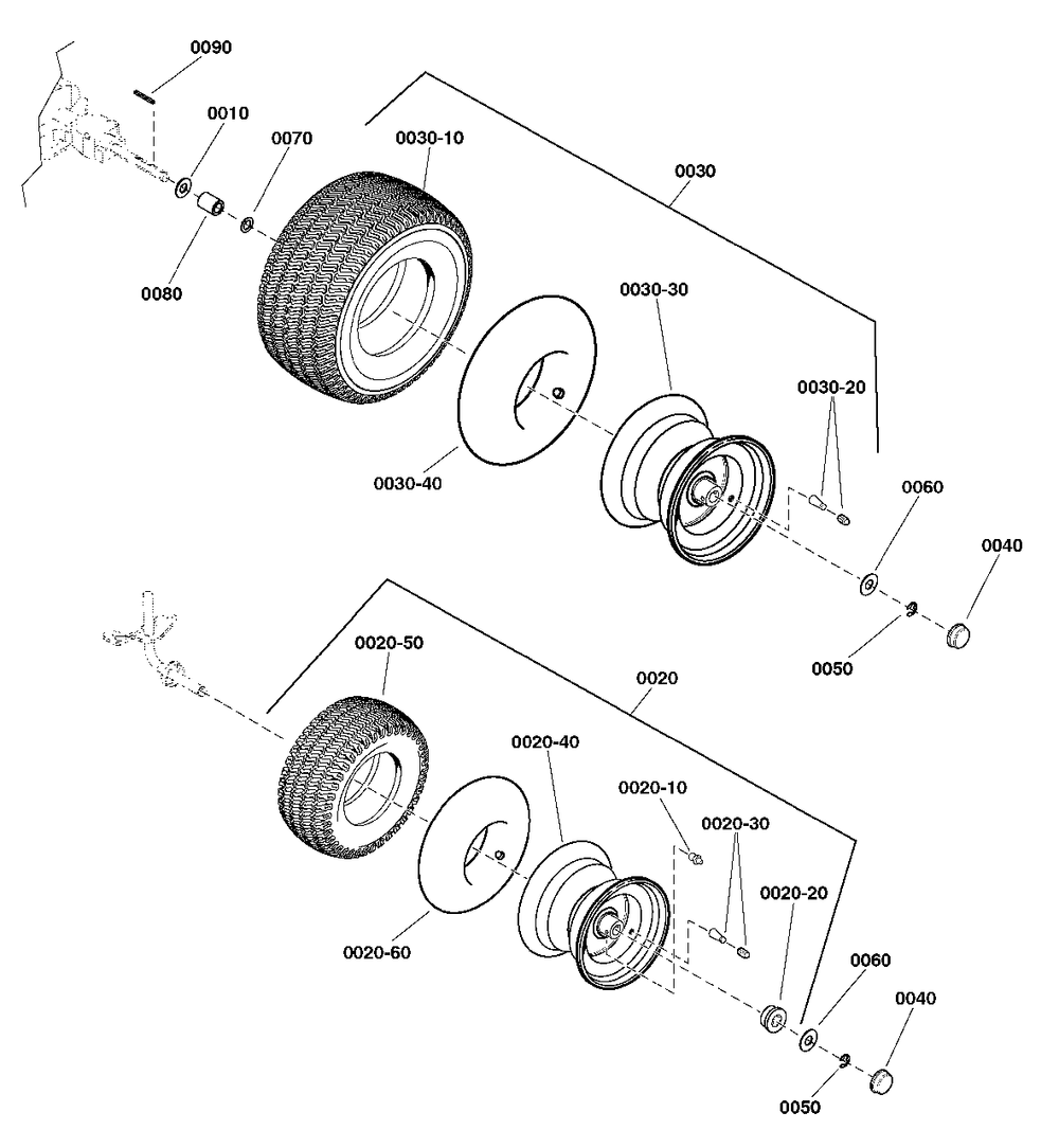 Wheels And Tires Diagram and Parts List for 2691668-02  Simplicity Lawn Tractor