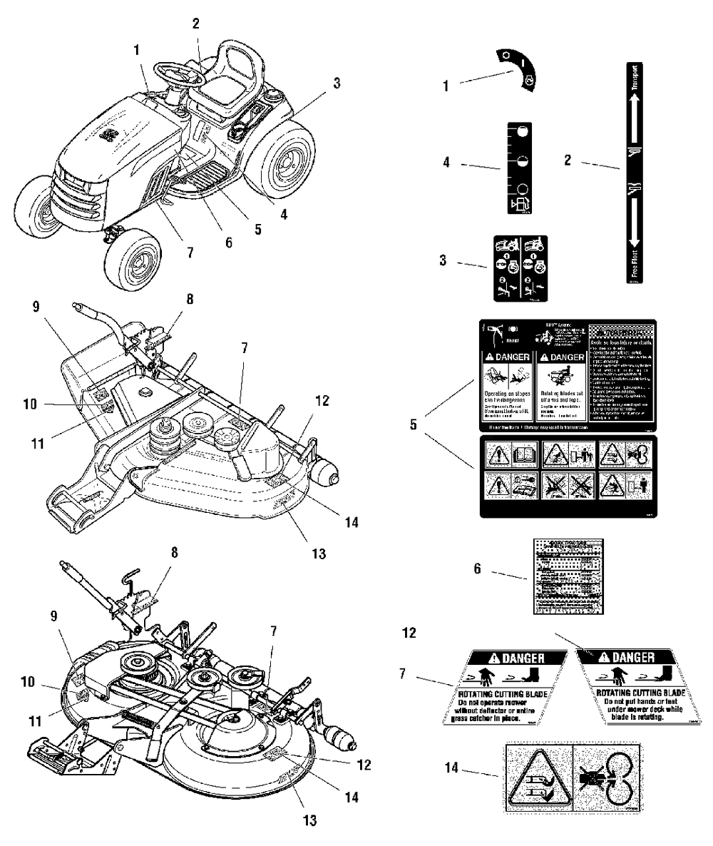 Decals Group - Safety And Common Group Diagram and Parts List for 2690940-00  Simplicity Lawn Tractor