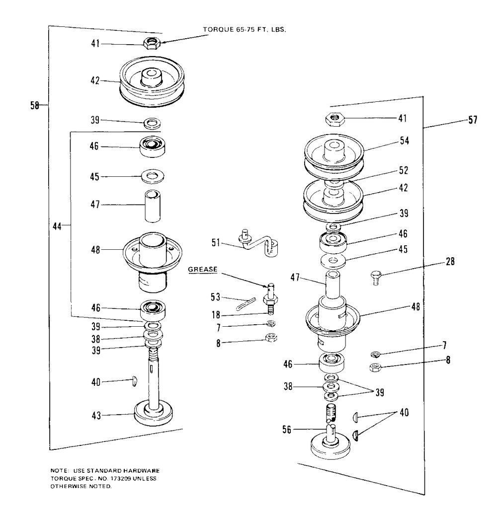 42-Inch Mower Deck And Arbor Group - Diagram 2 Diagram and Parts List for 6010 1690199 Simplicity Lawn Tractor