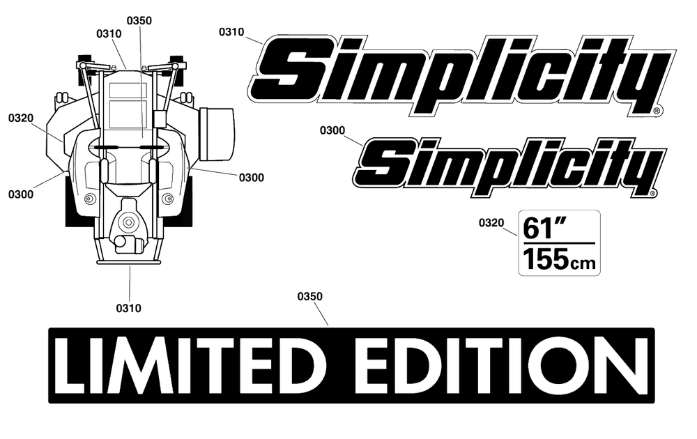 Decal Group - Brand And Model Diagram and Parts List for 5901798  Simplicity Lawn Tractor