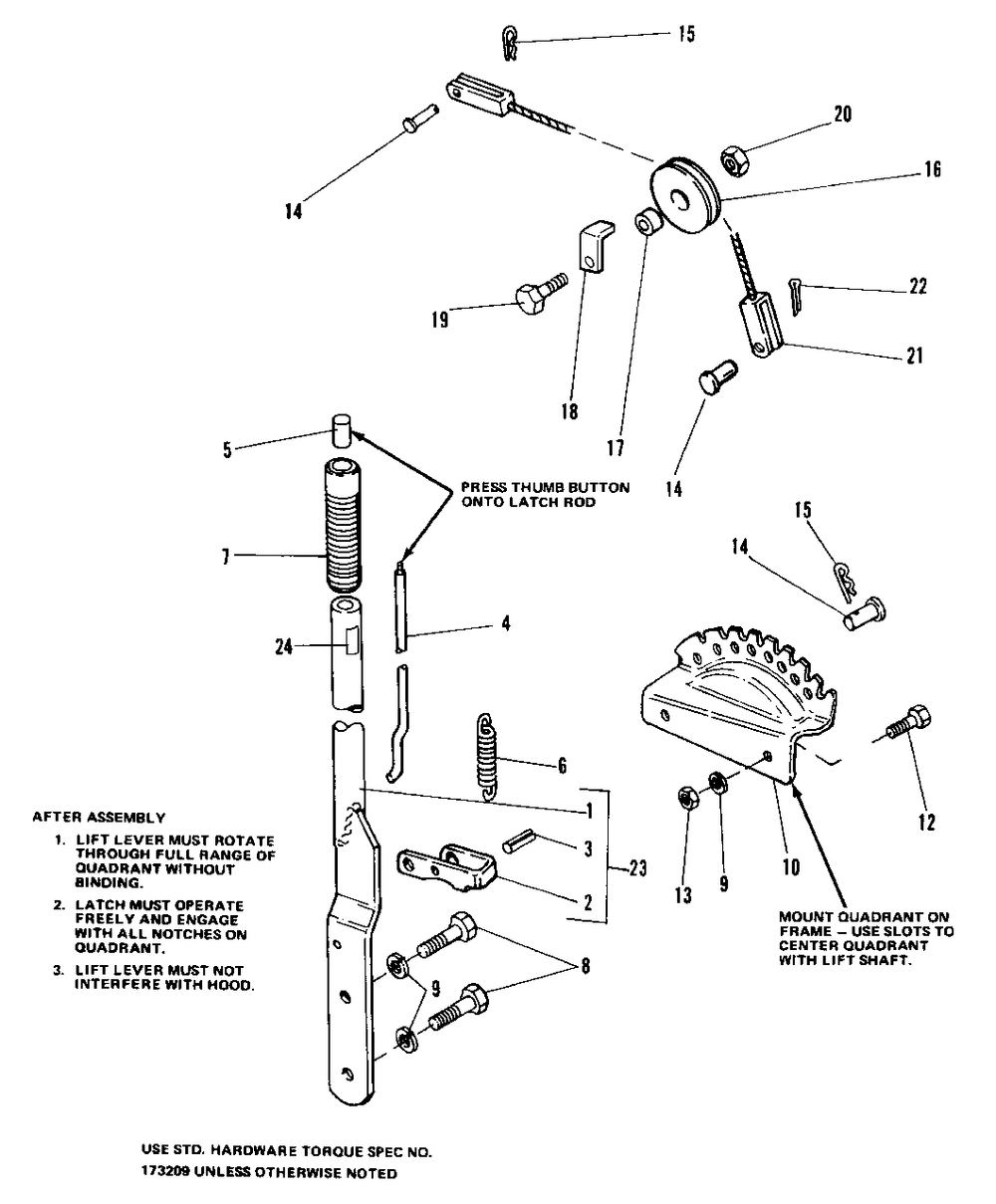 Lift Lever And Cable Group Diagram and Parts List for 7014S 1690338 Simplicity Lawn Tractor