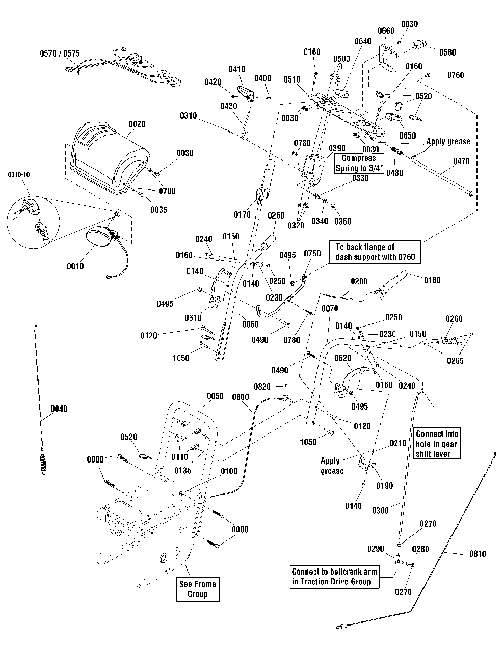 Handles And Controls Group Diagram and Parts List for H1730E 1696238-00 Simplicity Snow Blower