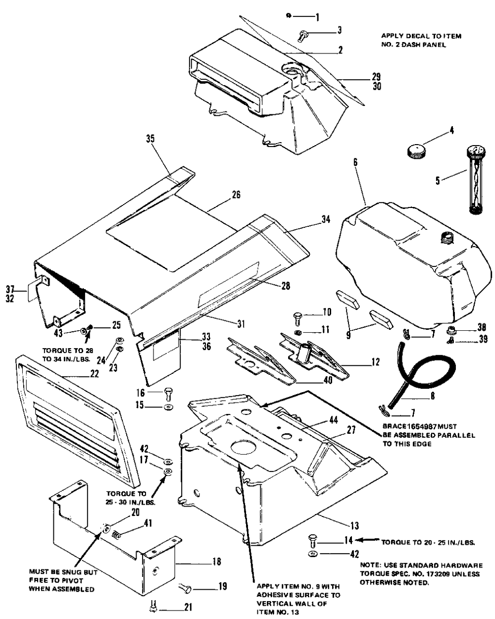Hood, Grill And Dash Group (4008-4108) Diagram and Parts List for 4008 1690173 Simplicity Lawn Tractor