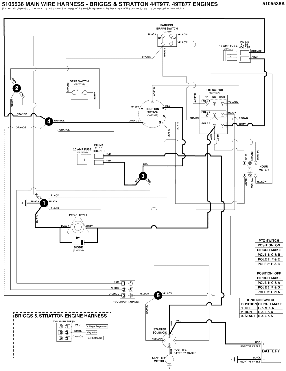 Electrical Schematic - Pto Clutch Circuit B&s 44t977, 49t877 Diagram and Parts List for 5901779  Simplicity Lawn Tractor