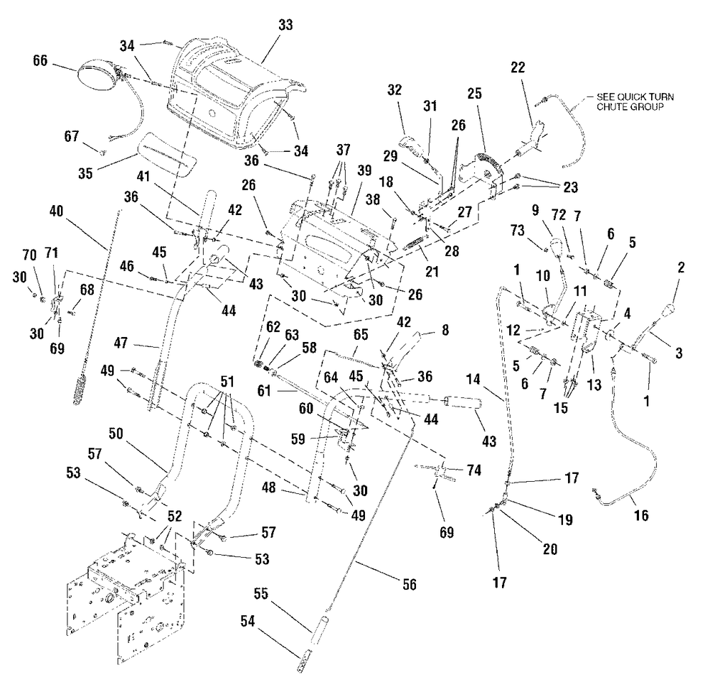 Handles And Controls Group Diagram and Parts List for L10575E 1694986 Simplicity Snow Blower