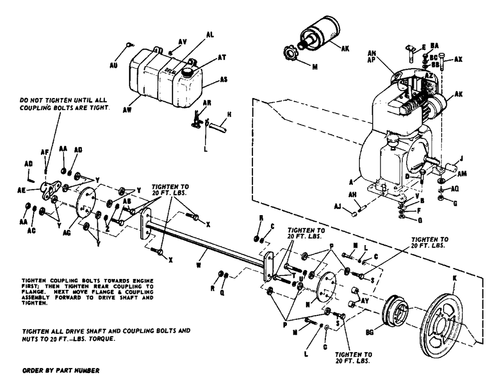 Engine And Drive Shaft Diagram and Parts List for 3012 990434 Simplicity Lawn Tractor