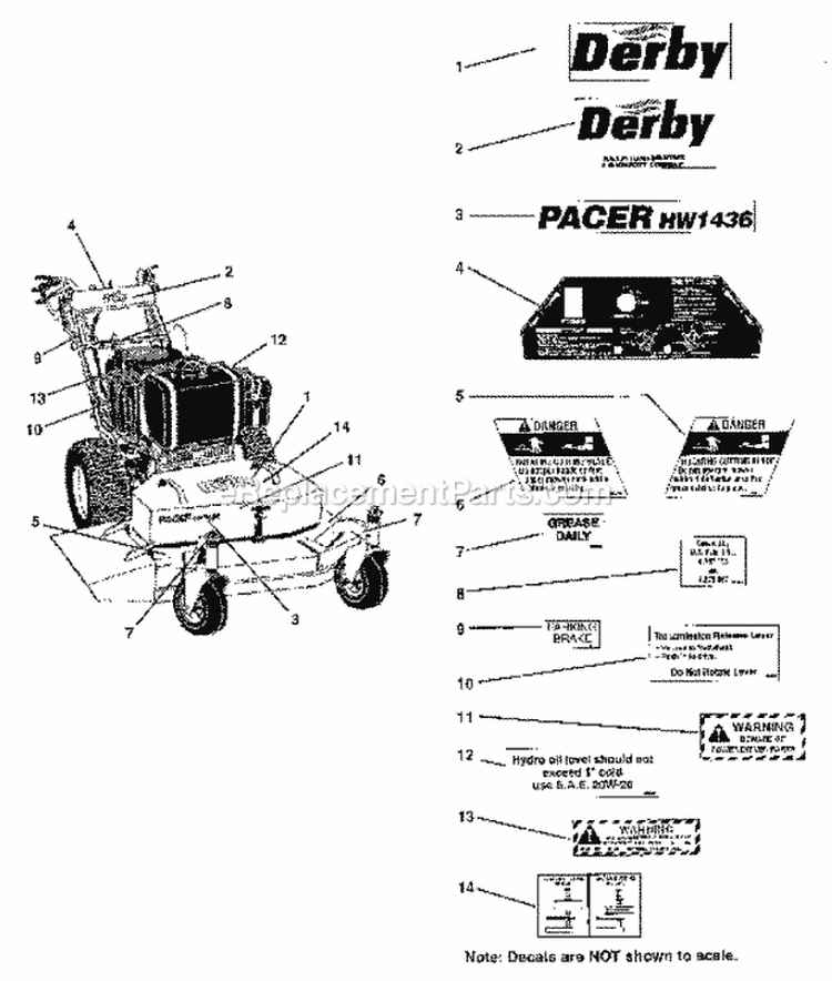 Decals - Safety Brand  Model (7052Dsbm) Diagram and Parts List for HW1436  Simplicity Lawn Mower