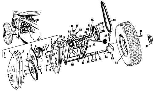 Transmission Assembly-Model 450 Diagram and Parts List for 450 990165 Simplicity Lawn Tractor