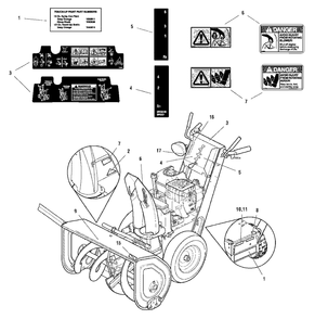 Decal Group Diagram and Parts List for P1738E 1695309 Simplicity Snow Blower