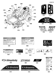 Decal Group Diagram and Parts List for ZT1842 2691139-00 Simplicity Lawn Tractor