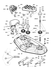 46-Inch Mower Deck - Housing, Arbor And Blade Group Diagram and Parts List for ZT2246 2691037-01 Simplicity Lawn Tractor