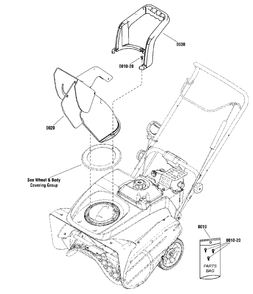 Chute Group - Quick Diagram and Parts List for 1022E 1696714-00 Simplicity Snow Blower