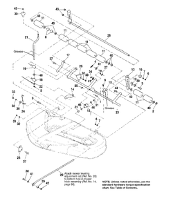 38-Inch Mower Deck - Height Adjustment And Rollers Diagram and Parts List for 1691704  Simplicity Lawn Tractor Accessories