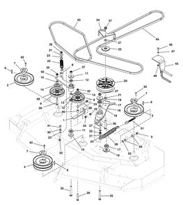 61-Inch Mower Deck - Pulleys, Belts And Idler Arms (2 Belt System) Diagram and Parts List for 5901798  Simplicity Lawn Tractor