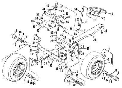Front Wheels, Axle, Tie Rod And Steering Diagram and Parts List for 3410 990755 Simplicity Lawn Tractor