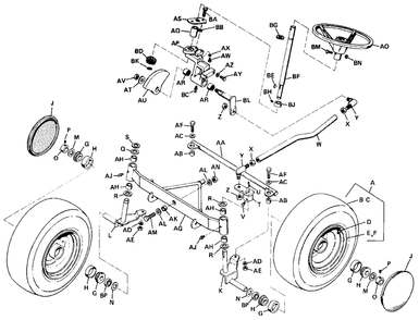 Front Wheels, Axle, Tie Rod And Steering Diagram and Parts List for 3310V 990653 Simplicity Lawn Tractor