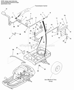 Transmission Controls - Gear Models Diagram and Parts List for 1693042  Simplicity Lawn Tractor